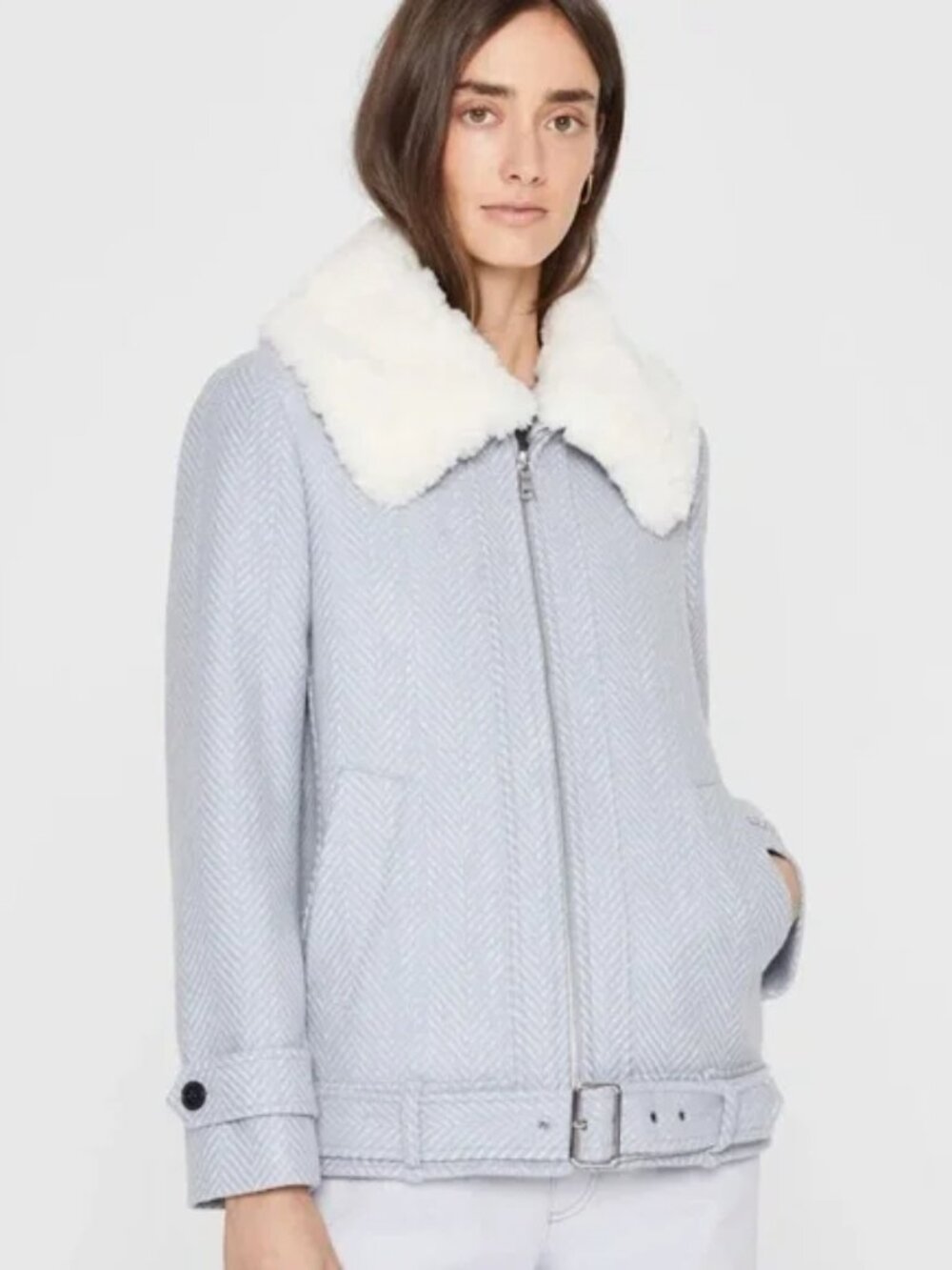 Club Monaco Sky Blue Herringbone Wool Moto Jacket NEW